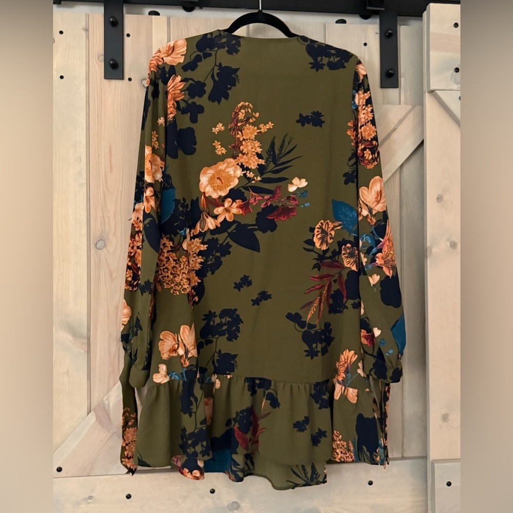 Umgee Olive Floral Long Sleeve Dress - Picture 9 of 11